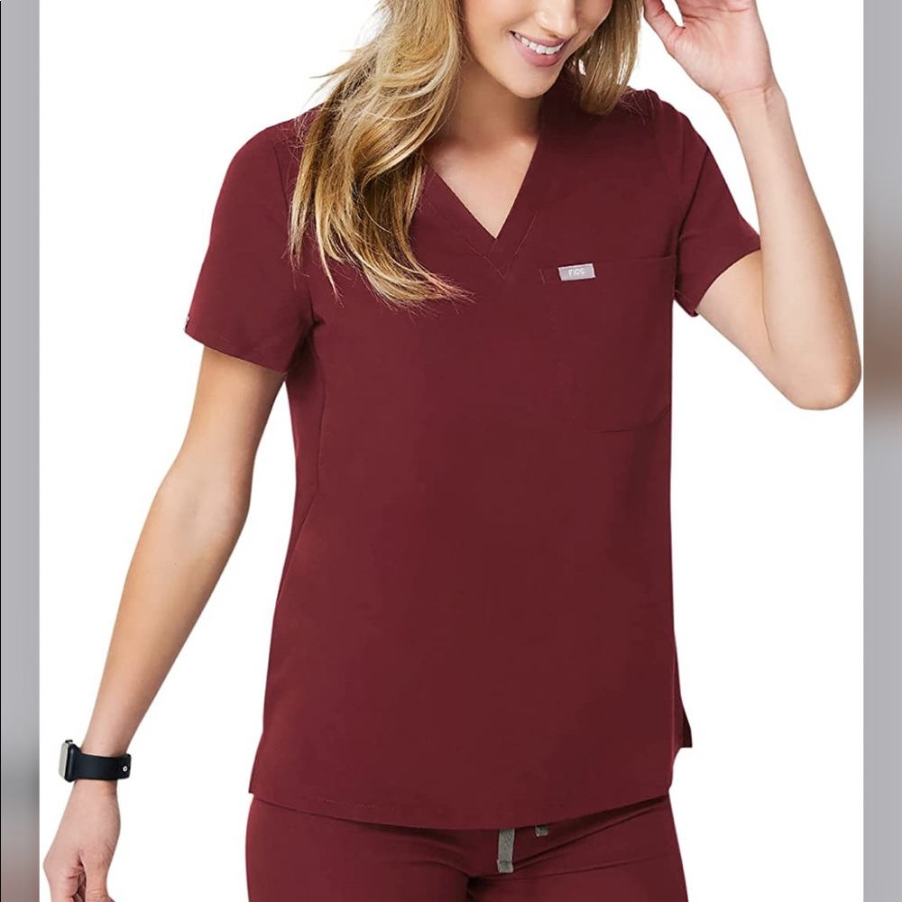 COPY - Figs Caterina Burgundy One Pocket Scrubs